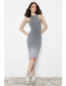 Trendyol Gray Washed Spray Painting Effect Bodycone/Body Fitting Midi Flexible Knitted Pencil Dress