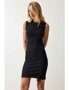 Happiness İstanbul Women's Black Eyelet Detailed Knitted Dress