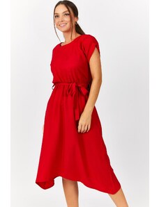 armonika Women's Red Dress with Elastic Waist and Tie