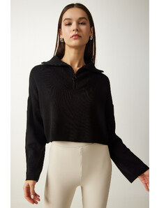 Happiness İstanbul Women's Black Zipper Collar Knitwear Sweater