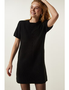 Happiness İstanbul Black Soft Textured Mini Knitwear Dress