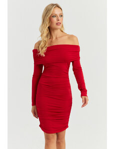 Cool & Sexy Women's Red Gathered Madonna Mini Dress
