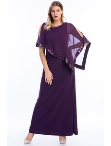 Şans Women's Plus Size Purple Chiffon And Sequin Detailed Evening Dress