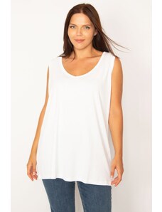 Şans Γυναικεία Αμάνικη Μπλούζα από Λευκό Βαμβακερό Ύφασμα Plus 65n26628