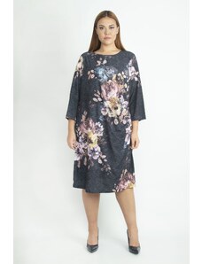 Şans Women's Colorful Floral Patterned Waist Detailed Lined Dress