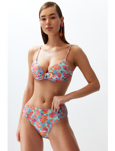 Trendyol Floral Print Draped High Waist Hipster Bikini Bottom