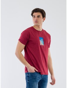 REBASE Ανδρικό T-Shirt με Στάμπα - Μπορντό - 016004