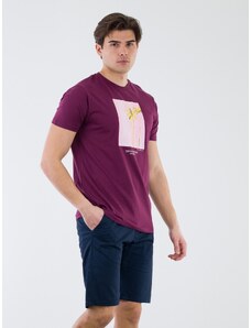 REBASE Ανδρικό T-shirt με Στάμπα - Μπορντό - 016005