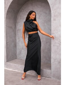 Joy Fashion House Robinson μακριά φούστα με όψη σατέν μαύρο