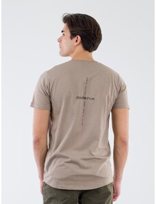 Double Ανδρικό T-shirt Μονόχρωμο Front & Back Print - Μπεζ - 002005