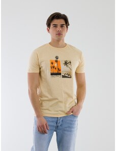 REBASE Ανδρικό T-shirt με Στάμπα - Κίτρινο - 008004