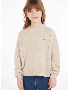Παιδικό μάλλινο πουλόβερ Tommy Hilfiger χρώμα: μπεζ