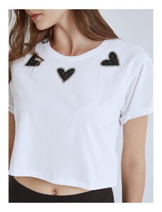 Celestino Crop t-shirt με strass καρδιές λευκο για Γυναίκα