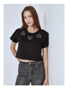 Celestino Crop t-shirt με strass καρδιές μαυρο για Γυναίκα