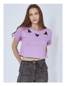 Celestino Crop t-shirt με strass καρδιές μωβ ανοιχτο για Γυναίκα