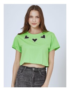 Celestino Crop t-shirt με strass καρδιές πρασινο ανοιχτο για Γυναίκα