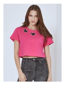 Celestino Crop t-shirt με strass καρδιές φουξια για Γυναίκα