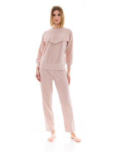 Pink Label γυναικεία πιτζάμα ρόζ βελουτέ cotton regular fit w1444