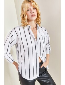 Bianco Lucci Women's One-Pocket Striped Oversize Shirt