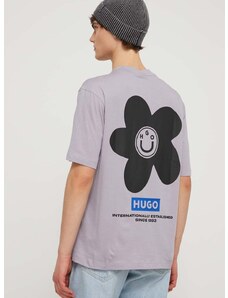 Βαμβακερό μπλουζάκι Hugo Blue ανδρικά, χρώμα: μοβ