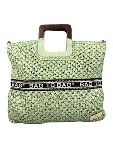 BagtoBag Τσάντα ψάθινη χειρός με ξύλινο χερούλι-CN9118 - Πράσινο