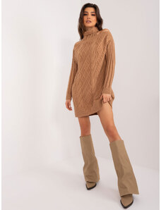 Fashionhunters Off-the-shoulder camel knitted dress