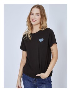Celestino Μονόχρωμο t-shirt με καρδιά μαυρο μπλε για Γυναίκα