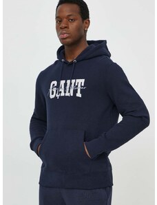 Βαμβακερή μπλούζα Gant χρώμα: ναυτικό μπλε, με κουκούλα