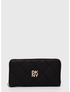 Δερμάτινο πορτοφόλι Dkny γυναικείο, χρώμα: μαύρο, R411BB84