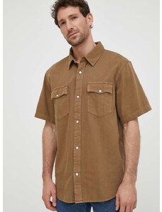 Βαμβακερό πουκάμισο Levi's ανδρικό, χρώμα: μπεζ
