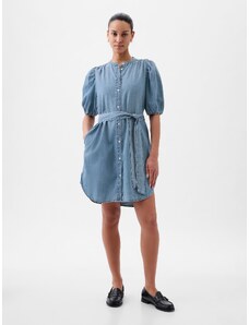 GAP Μπλε Puff Sleeve Denim Mini Φόρεμα