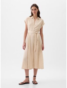 GAP Καφέ Linen-Blend Midi Shirtdress Φόρεμα