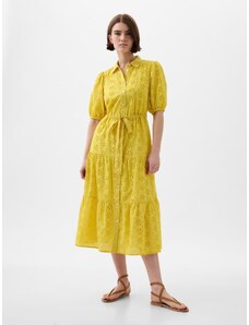 GAP Κίτρινο Eyelet Tiered Midi Φόρεμα