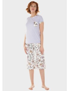 gsecret Γυναικεία πιτζάμα μπλούζα λαιμόκοψη παντελόνι κάπρι all print ΛΙΛΑ