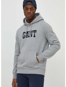 Βαμβακερή μπλούζα Gant χρώμα: γκρι, με κουκούλα