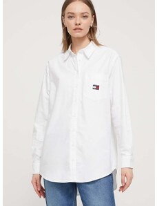 Βαμβακερό πουκάμισο Tommy Jeans χρώμα: άσπρο
