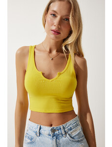Happiness İstanbul Women's Yellow Strap Crop Knitted Blouse