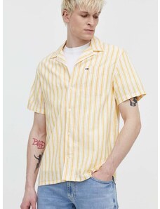 Πουκάμισο με μείγμα από λινό Tommy Jeans χρώμα: κίτρινο