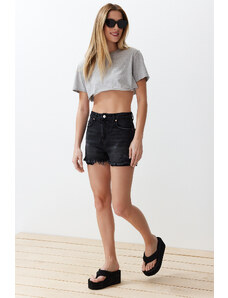 Trendyol Black More Sustainable Ripped High Waist Shorts
