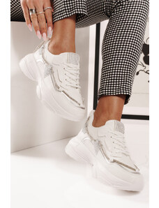 Ligglo Λευκά Sneakers σε Διχρωμία με Διακοσμητικό Κορδόνι Στρας