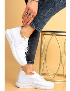 Ligglo Λευκά Sneakers σε Κάλτσα με Κορδόνια