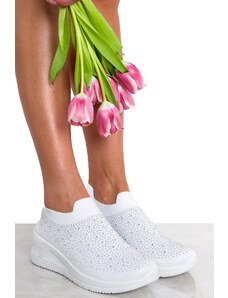 Ligglo Λευκά Sneakers σε Κάλτσα με Στρας