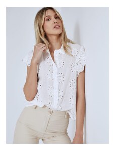 Celestino Βαμβακερό κεντητό διάτρητο πουκάμισο λευκο για Γυναίκα