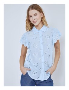 Celestino Κεντητό πουκάμισο με βολάν στο μανίκι γαλαζιο για Γυναίκα
