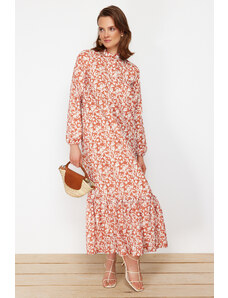 Trendyol κεραμίδι Floral μοτίβο μισά μπιφτέκια με Frill Trim Επένδυση υφαντό φόρεμα
