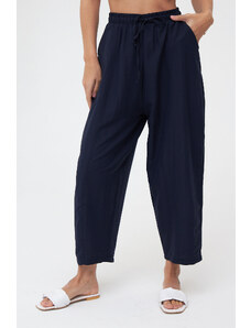 Laluvia Navy Blue Color Pocket Ayrobin Baggy Trousers