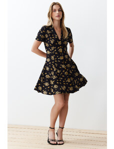 Trendyol Black Floral Pattern Woven Mini Shirt Dress