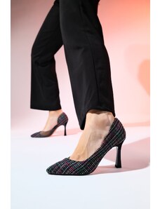 LuviShoes WAYNE Black Pink Tweed Transparent Women's Stiletto Heel Shoes