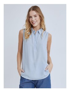 Celestino Αμάνικη μπλούζα με γιακά γαλαζιο για Γυναίκα