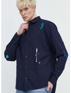Βαμβακερό πουκάμισο Desigual IAN ανδρικό, χρώμα: ναυτικό μπλε, 24SMCW15